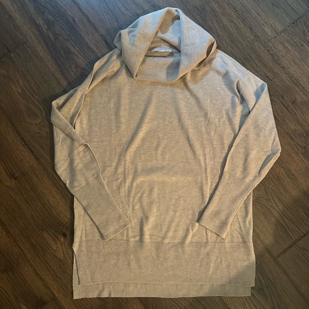 LOFT Cozy Tan Cowl Neck Sweater